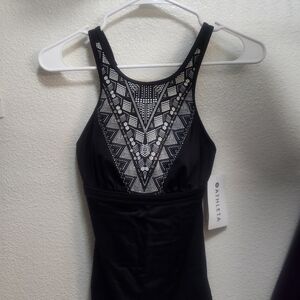 Athleta Black Geometric Swimsuit